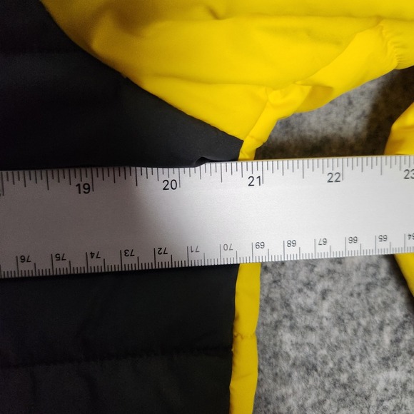 The North Face Quilted Puffer Full Zip Jacket Men M Yellow Black Hooded Lined - Picture 5 of 6